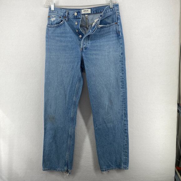 AGOLDE Jean Women 27 90s High Rise Straight Button Fly Denim Organic Cotton Blue - Picture 1 of 16